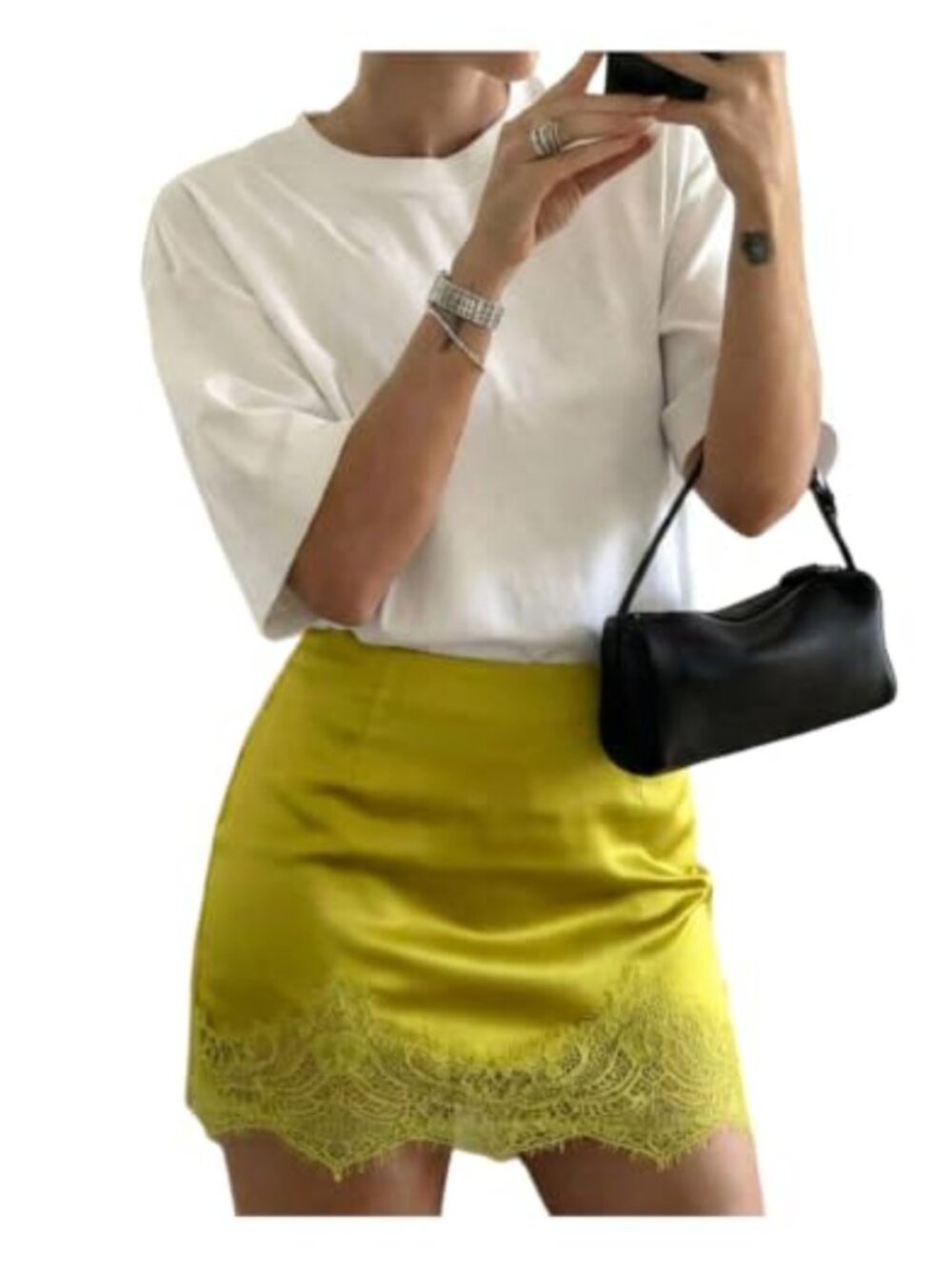 Satin Lace Trim Mini Pencil Skirt Party Club Going Out Casual